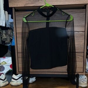 Elegant Black Sheer Sleeve Top SHEIN